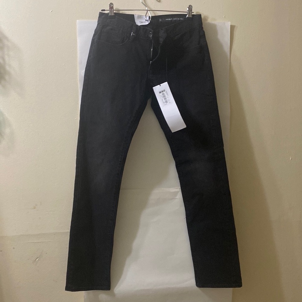 Black straight slim denim.